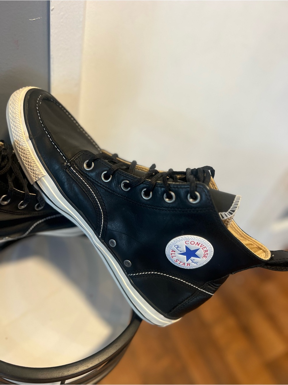 Converse chuck all stars Black Leather High-Top Sneakers  size 12 men - Picture 4 of 14